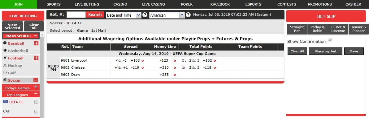 image of Spread line / money bets on an online casinos